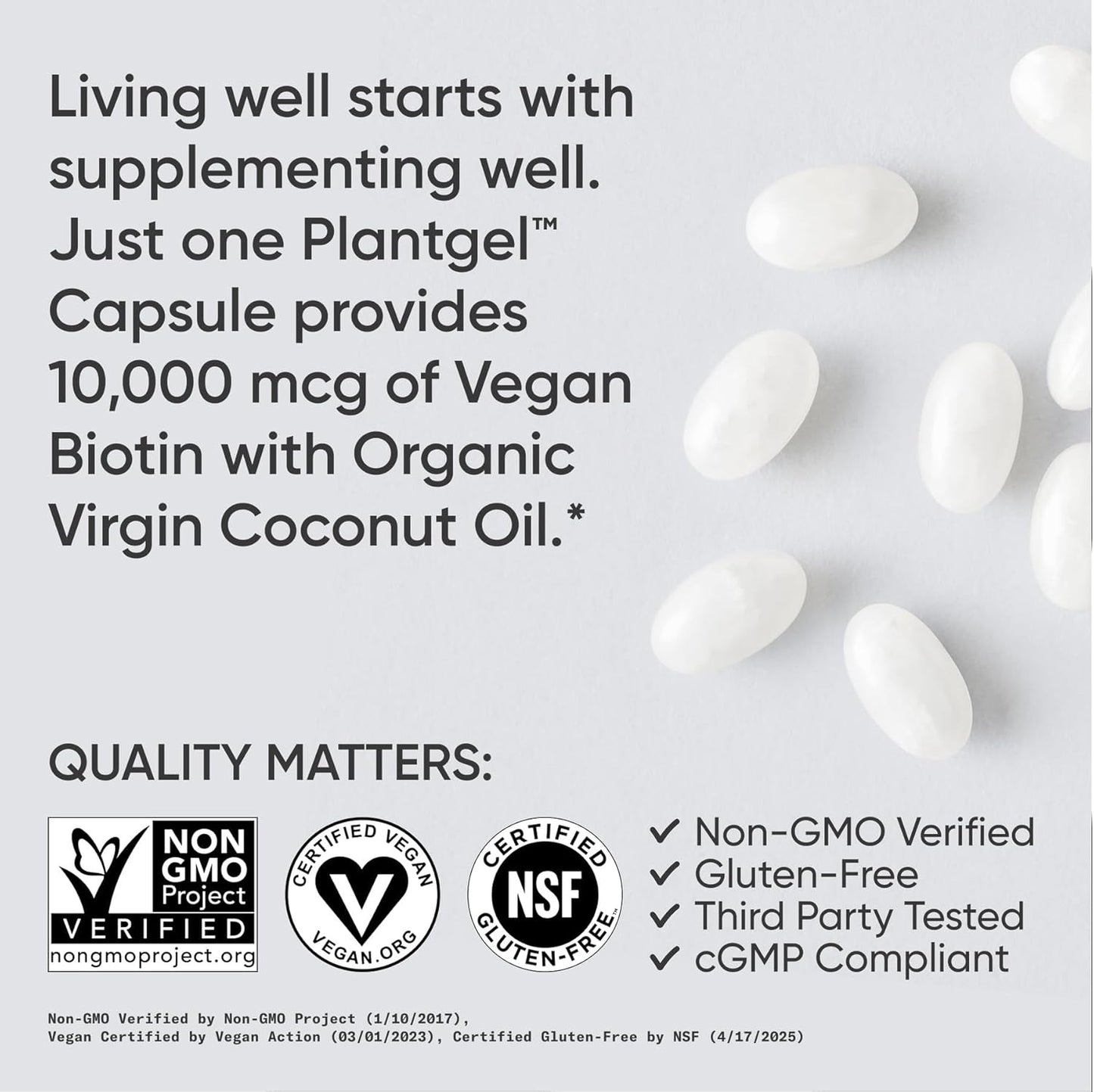 ® Biotin 10,000Mcg with Organic Coconut Oil - Biotin (Vitamin B7) for Healthy Skin and Hair Support* - for Women and Men - Vegan, Non-Gmo, Gluten & Soy-Free - 120 Veggie Softgels