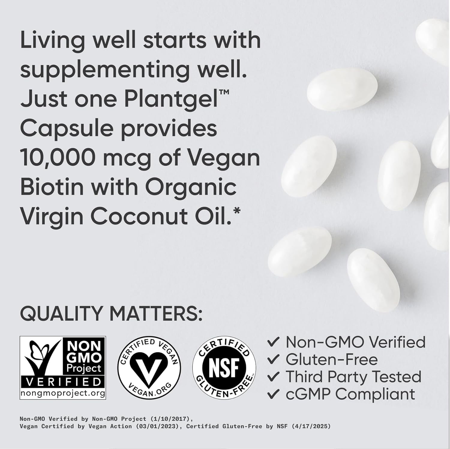 ® Biotin 10,000Mcg with Organic Coconut Oil - Biotin (Vitamin B7) for Healthy Skin and Hair Support* - for Women and Men - Vegan, Non-Gmo, Gluten & Soy-Free - 120 Veggie Softgels