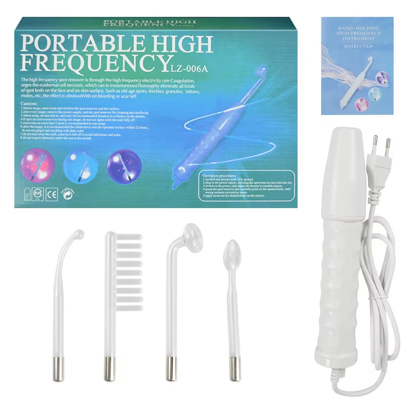 4-IN-1 Portable High Frequency Facial Beauty Machine Electrode Purple Light Glass Tube Wand Acne Massage Facial SPA Skin Care