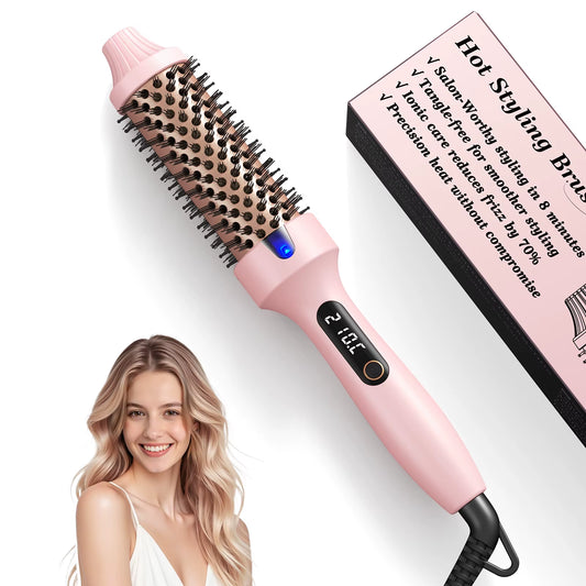 Transform Your Hair with the Dual Voltage Ionic Thermal Brush – 6 Heat Settings & LED Display for Effortless Curling and Straightening