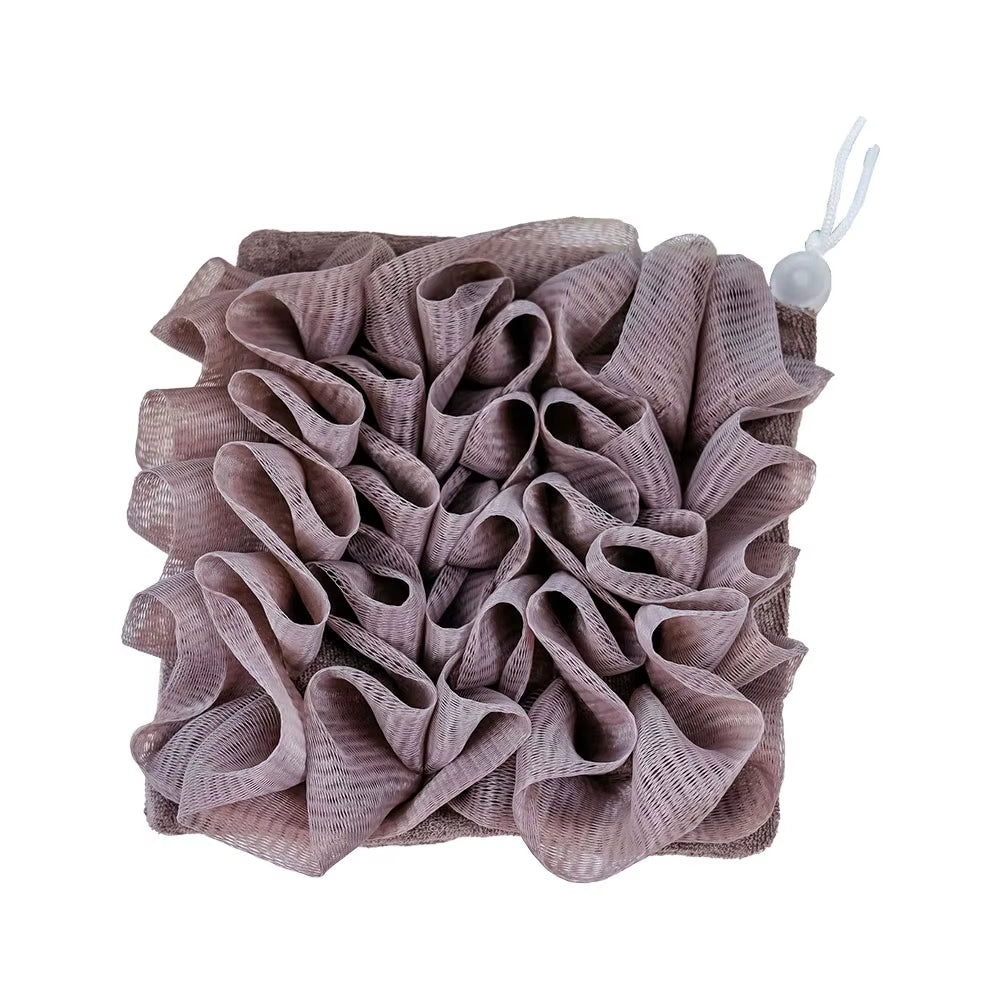 2-In-1 Bath Ball Towel Loofah with Drawstring Closure for Soap Soft Exfoliating Mesh Shower Sponge Skin Care Bathing Tool