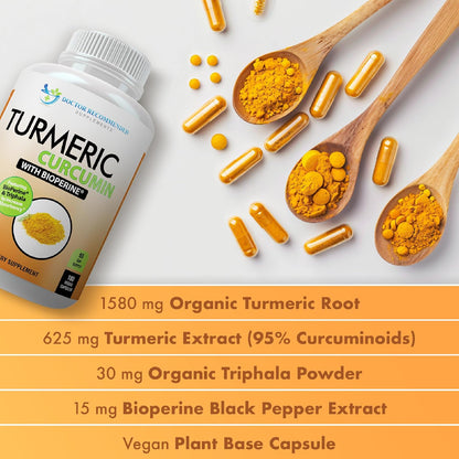 Cúrcuma Curcumina 2250mg con Bioperina | 180 Cápsulas Veganas 100% Orgánicas