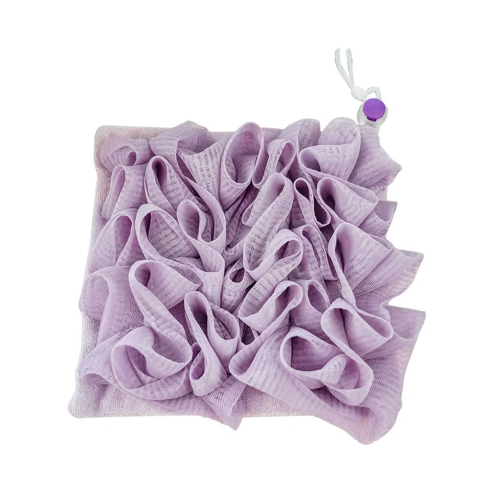 2-In-1 Bath Ball Towel Loofah with Drawstring Closure for Soap Soft Exfoliating Mesh Shower Sponge Skin Care Bathing Tool