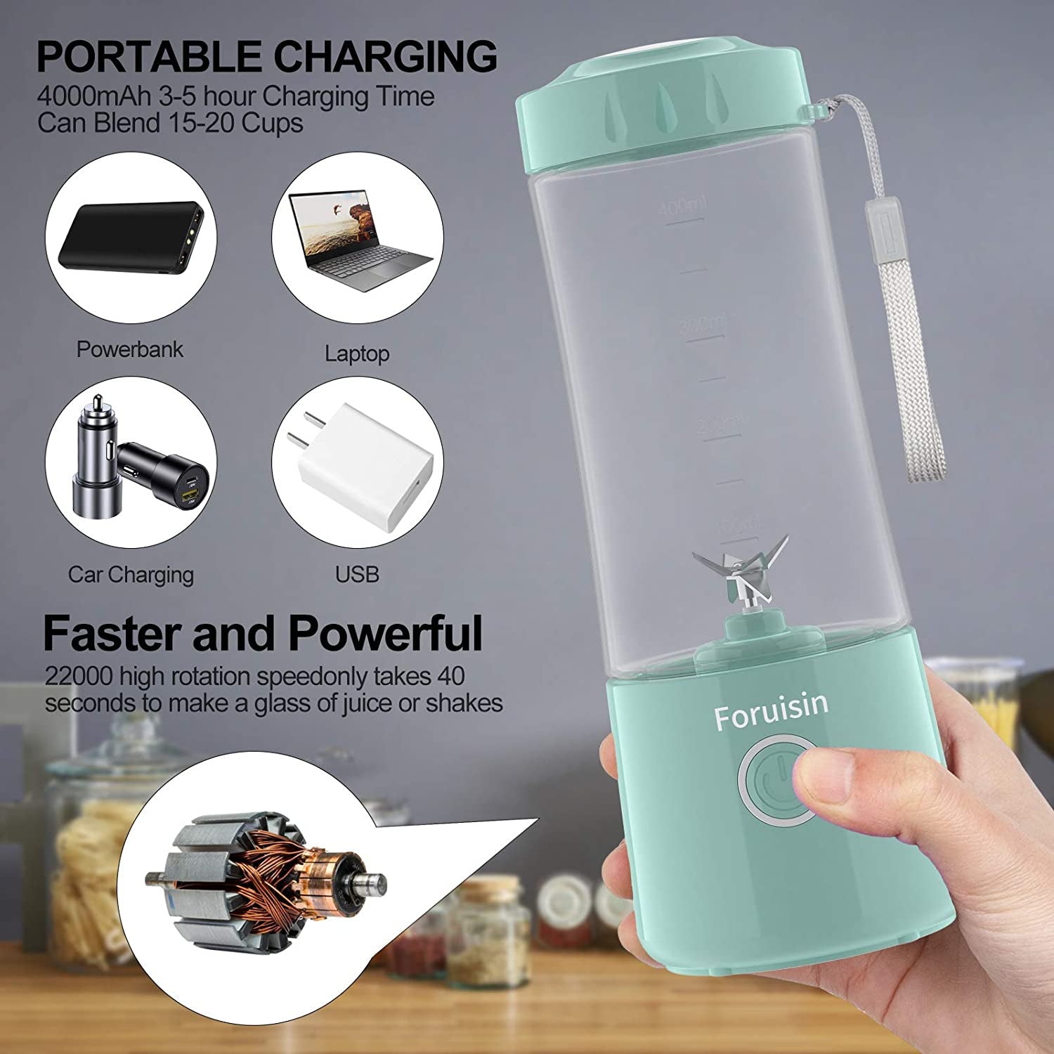 Licuadora Personal Portátil Recargable USB – Batidora de Smoothies y Jugos con Vaso de Viaje