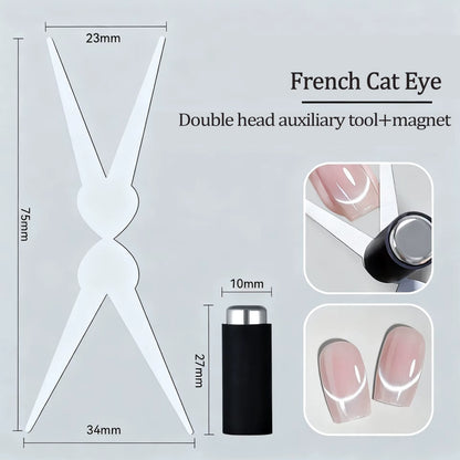 Double-Head French Nail Art Magnet Set Cat Eye Magnetic Rod Combination Nail Art DIY V-Shaped Effect Gel Nail Polish Magnet