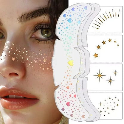6Pcs Hot Stamping Freckles Makeup Patches Metallic Radiation Golden Silver Fake Freckles Temporary Tattoo Stickers Face Makeup