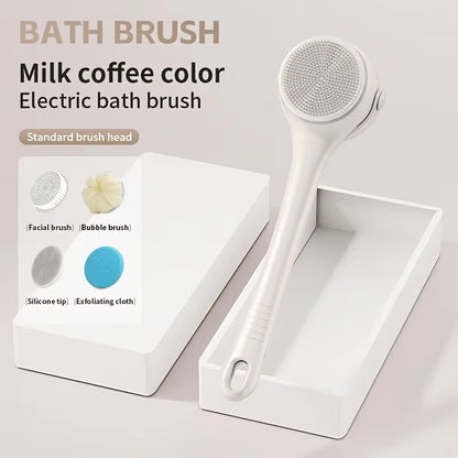 Hot Selling USB Electric Long Handle Silicone Bath Brush Electric Rotating Body Shower Cleaner Brush for Body with 4 Brush Heads