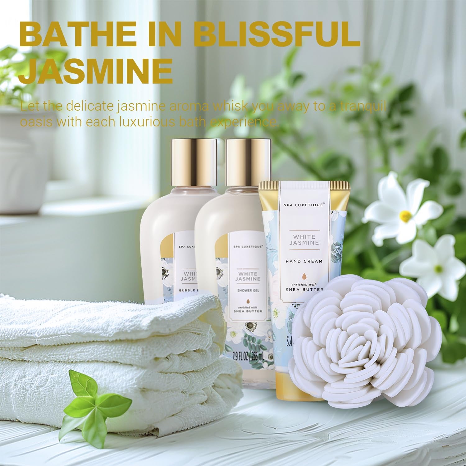 Set de Spa de Lujo 15 Piezas Jazmín Blanco | Kit Relajante de Regalo para Mujer