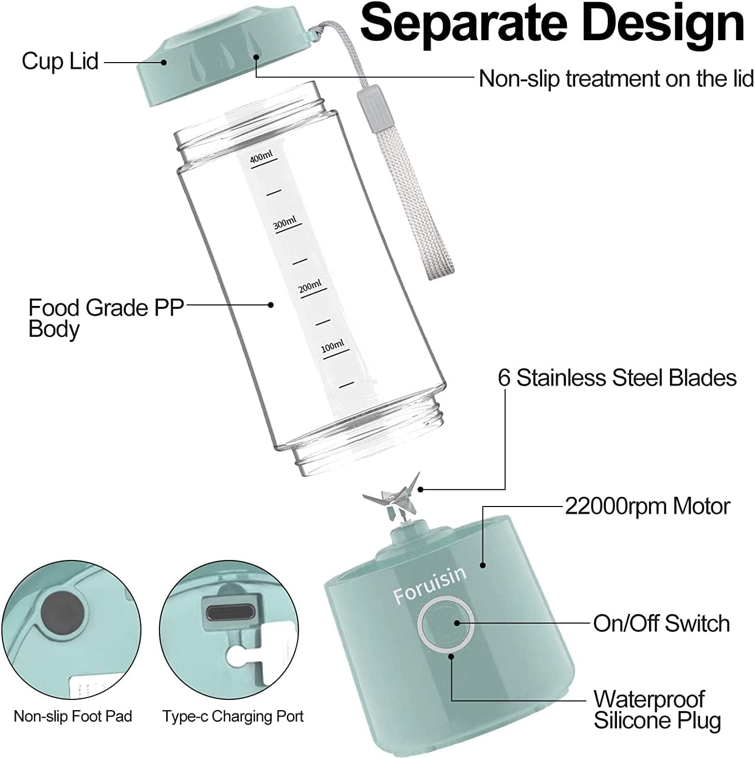 Licuadora Personal Portátil Recargable USB – Batidora de Smoothies y Jugos con Vaso de Viaje
