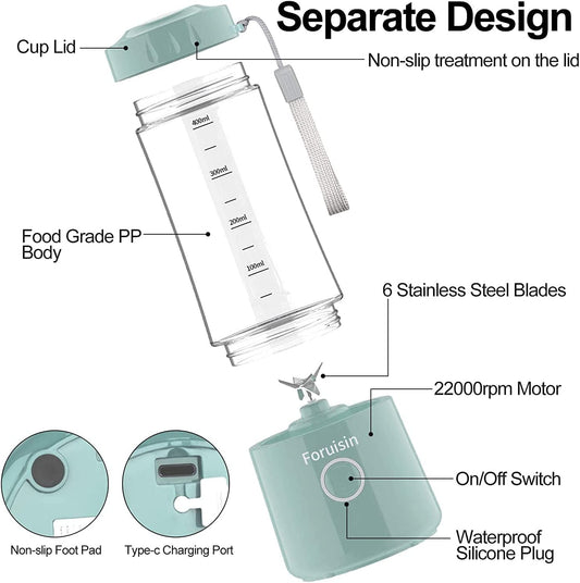 Licuadora Personal Portátil Recargable USB – Batidora de Smoothies y Jugos con Vaso de Viaje
