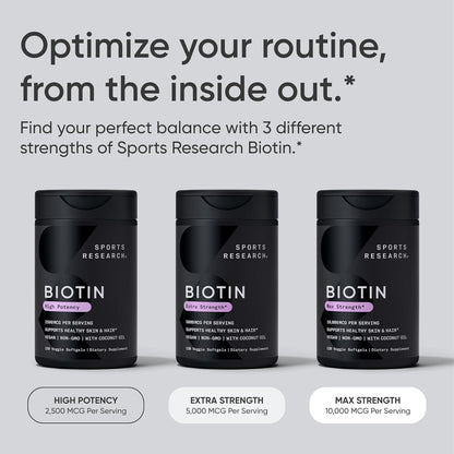 ® Biotin 10,000Mcg with Organic Coconut Oil - Biotin (Vitamin B7) for Healthy Skin and Hair Support* - for Women and Men - Vegan, Non-Gmo, Gluten & Soy-Free - 120 Veggie Softgels