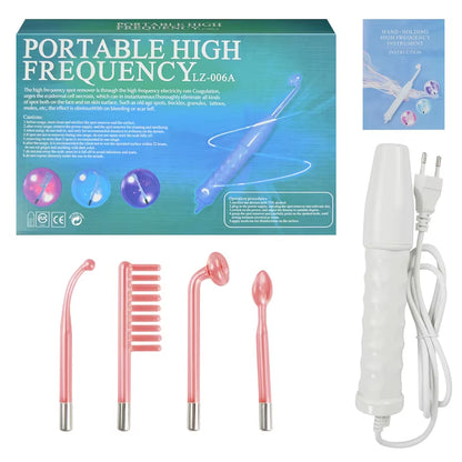 4-IN-1 Portable High Frequency Facial Beauty Machine Electrode Purple Light Glass Tube Wand Acne Massage Facial SPA Skin Care