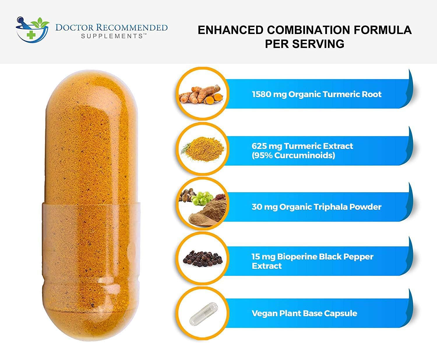 Cúrcuma Curcumina 2250mg con Bioperina | 180 Cápsulas Veganas 100% Orgánicas