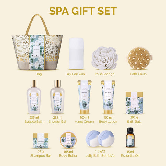 Set de Spa de Lujo 15 Piezas Jazmín Blanco | Kit Relajante de Regalo para Mujer