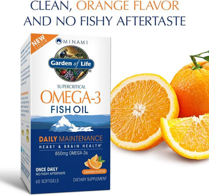 Fish Oil Omega 3 EPA/DHA for Natural Brain Function, Heart & Mood, 850Mg Fatty Acid Supplements, Minami - Orange Flavor Ultimate Once Daily, 60 Softgels | Two Month Supply, Gluten Free