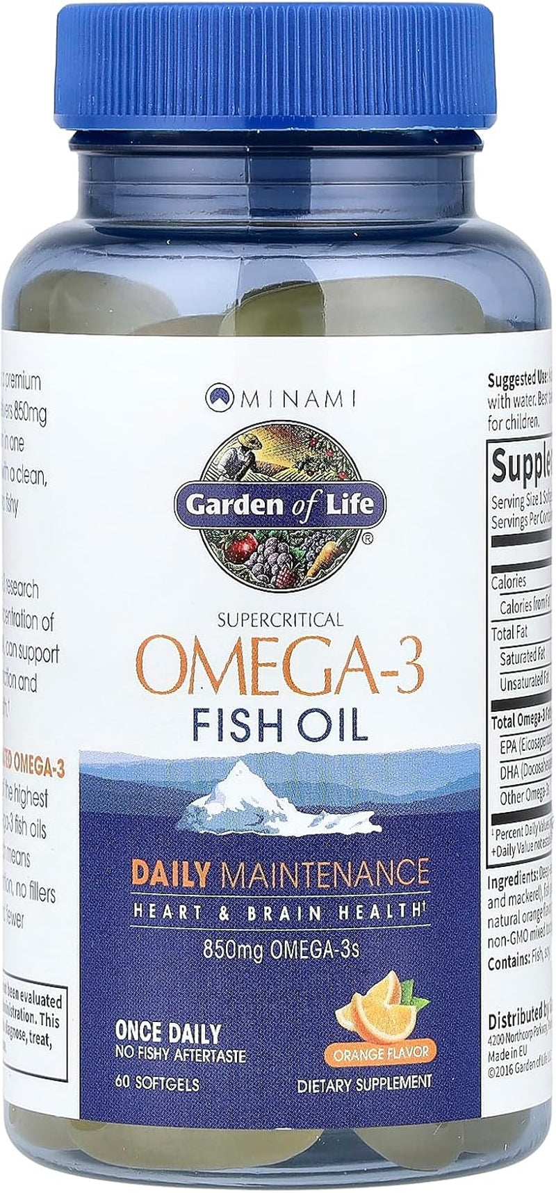Fish Oil Omega 3 EPA/DHA for Natural Brain Function, Heart & Mood, 850Mg Fatty Acid Supplements, Minami - Orange Flavor Ultimate Once Daily, 60 Softgels | Two Month Supply, Gluten Free