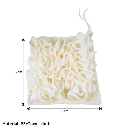 2-In-1 Bath Ball Towel Loofah with Drawstring Closure for Soap Soft Exfoliating Mesh Shower Sponge Skin Care Bathing Tool